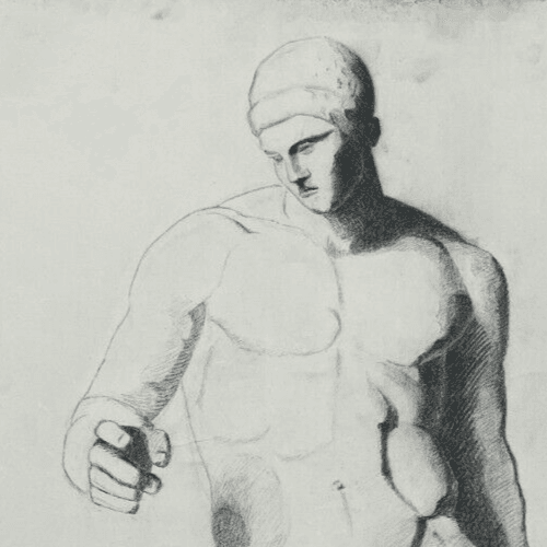 Antique Original Drawing Man, Portrait, Academic, Nude, Stick image 2