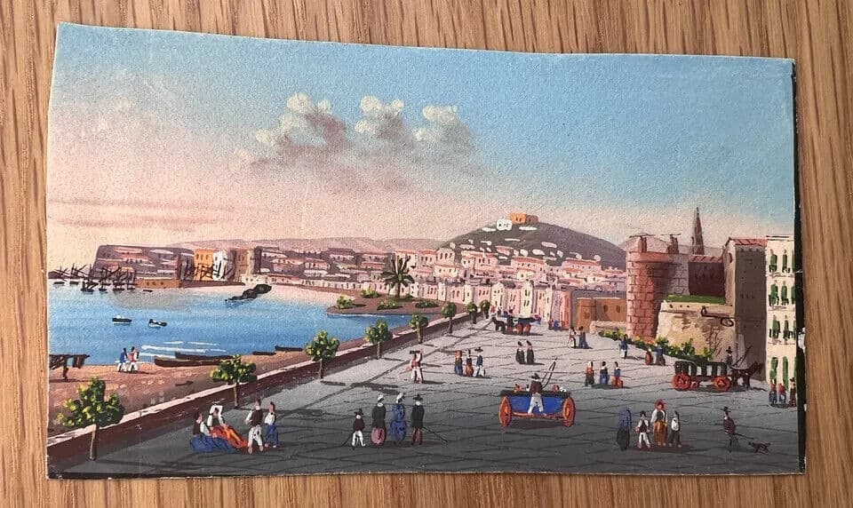 Antique Original Drawing Italian, Napoli Landscape Cityview image 7