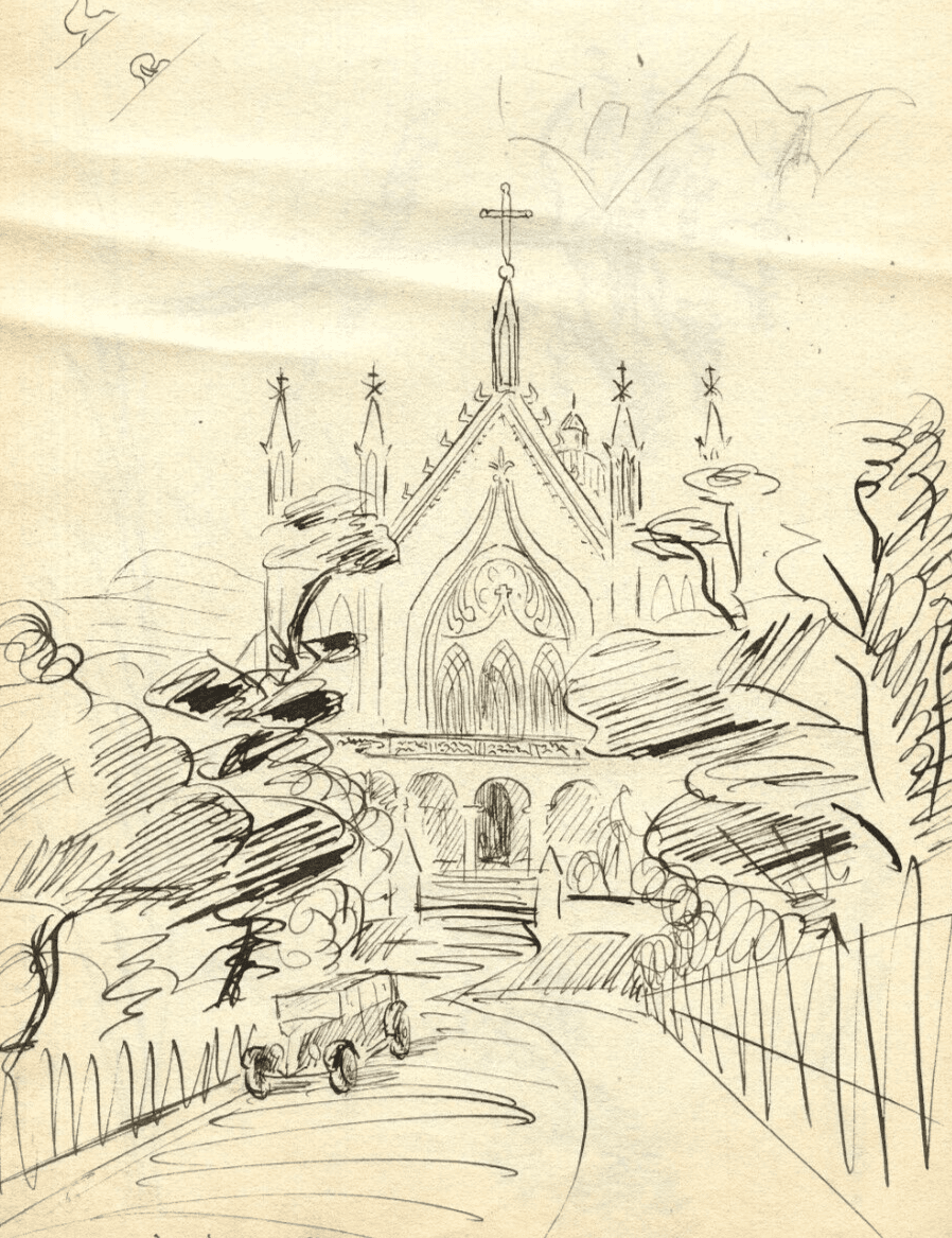 Vintage Ink Original Drawing Landscape, Limier, Cassis, Houses c. 1929 image 1