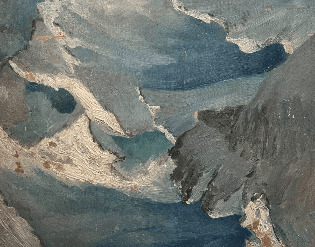 Antique Painting Original Mountain Landscape, Winter, Snow