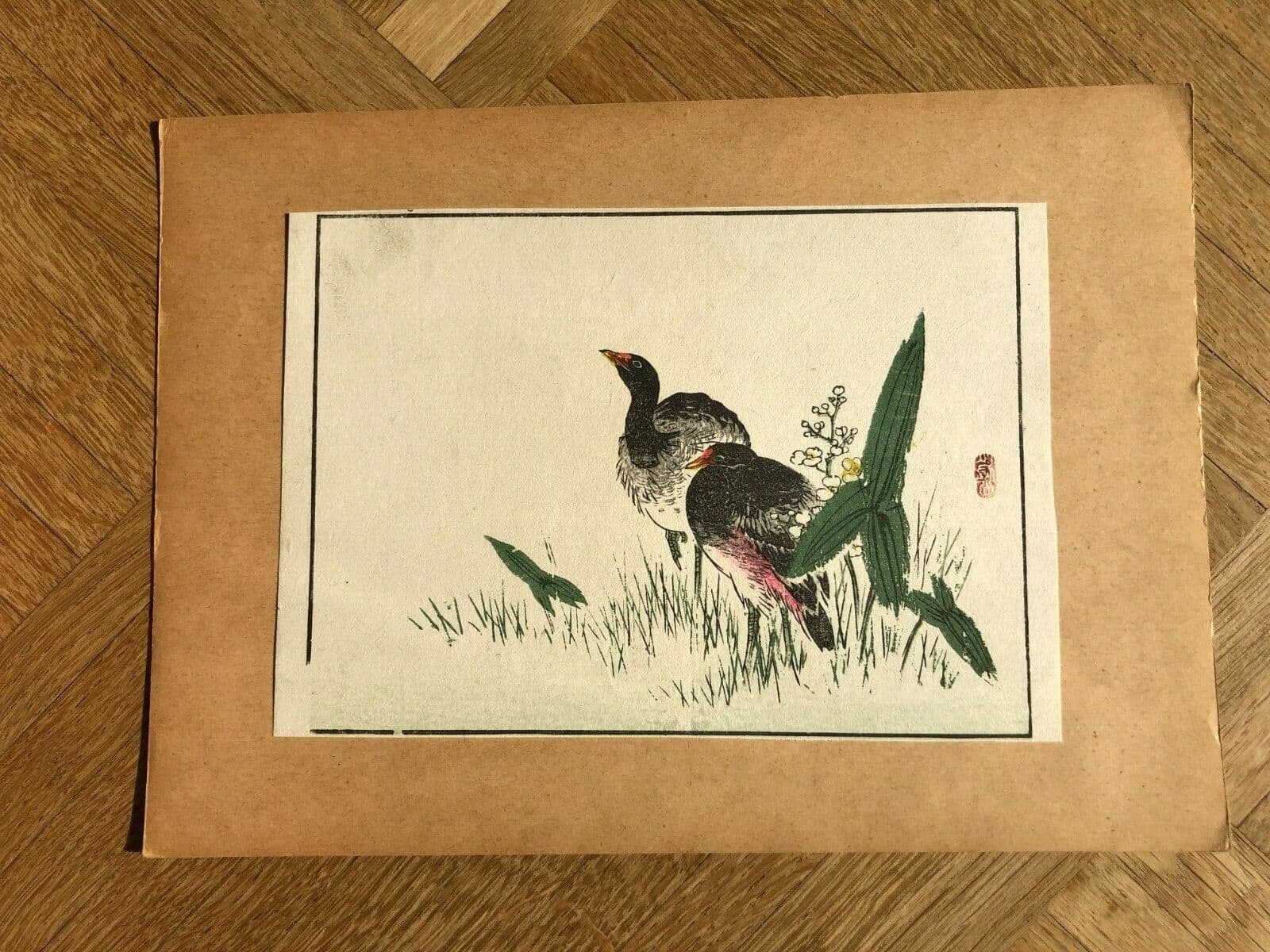 Antique Japanese Flowers WoodPrint Birds c. 1890 Asian Art Print Ukiyo-e Floral image 2
