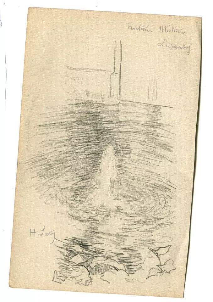 Antique Pencil Drawing Original Signed Landscape Luxembourg Fountain signed image 4