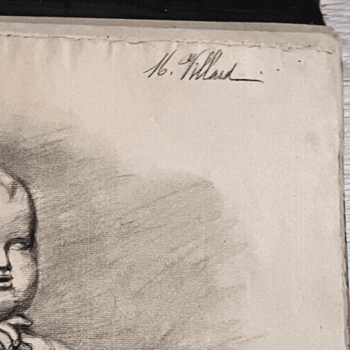 Antique Drawing Original Charcoal Man Portrait, Baby signed image 5