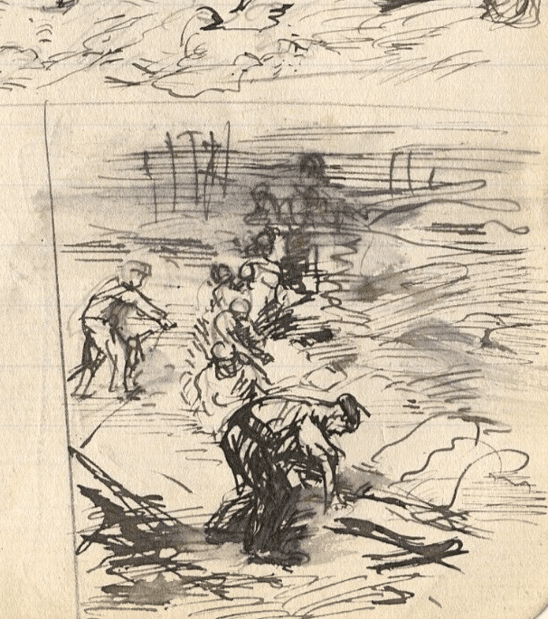 Vintage Ink Original Drawing Impressionism Men Workers People image 2