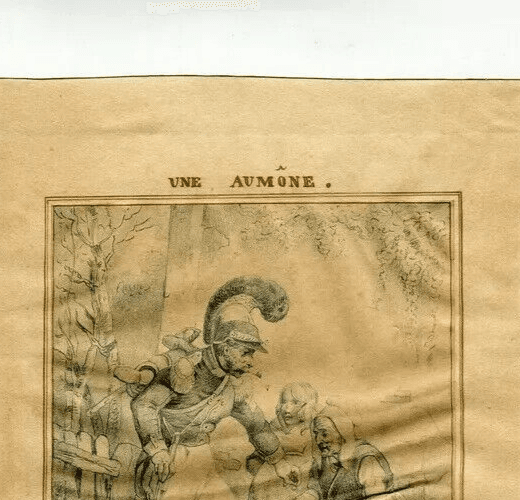 Antique Pencil Drawing 19th century Figures, Alms, Military 1832 image 2