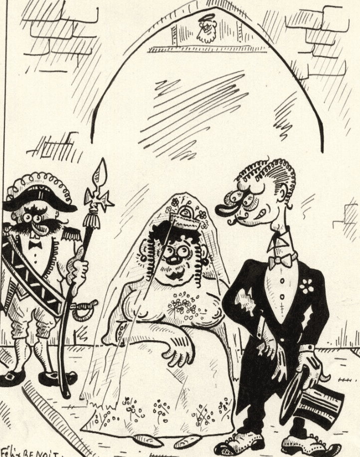 Vintage Ink Original Signed Drawing Caricature Wedding Couple Artwork image 1