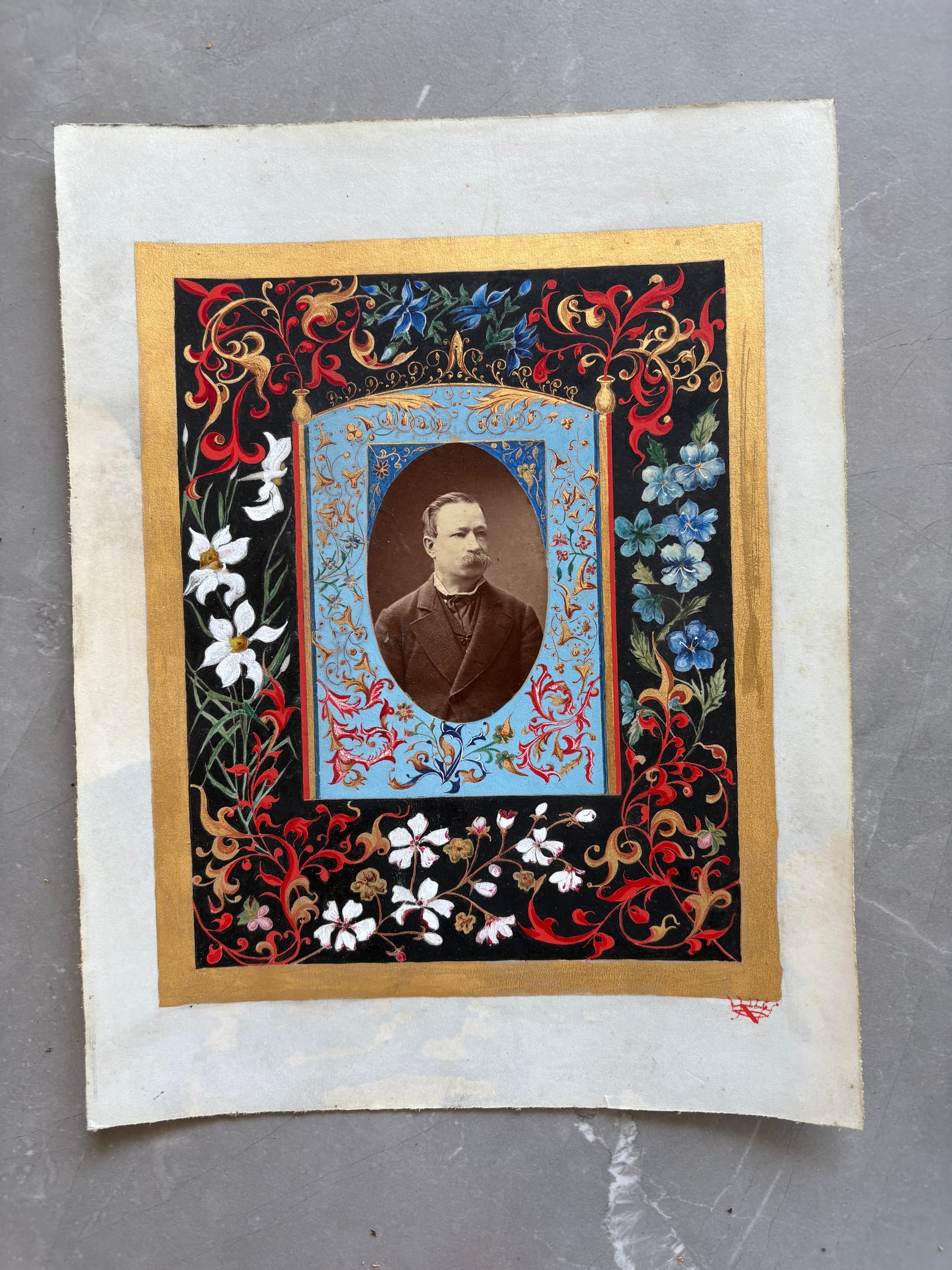 CDV Photograph Man Portrait 19th century Floral signed image 7
