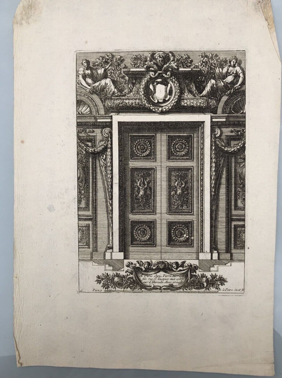 Antique Original Pierre Jean MARIETTE (1694-1774) Doors Fire Places x7 Etching image 6