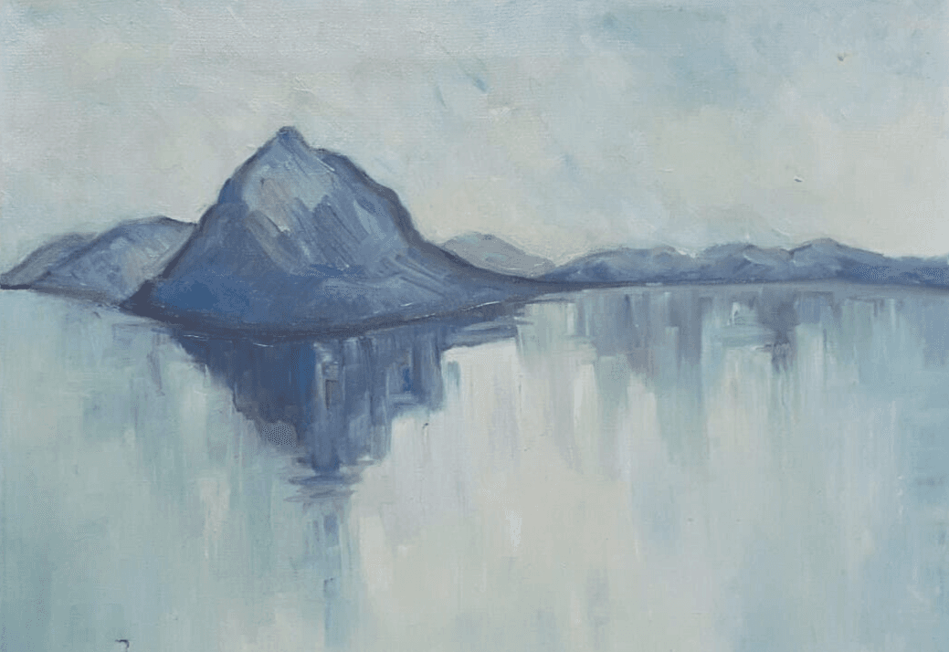 Vintage Oil Painting signed Blue Mountain Landscape Modern