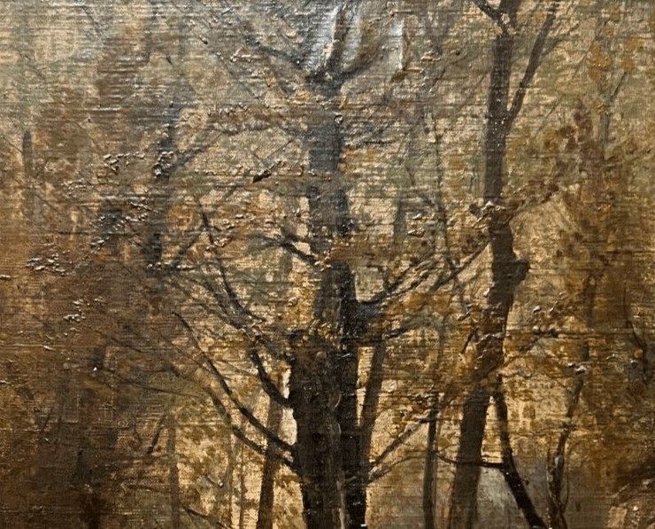 Antique Original Painting Landscape, Trees, Forest, People 19th century image 3