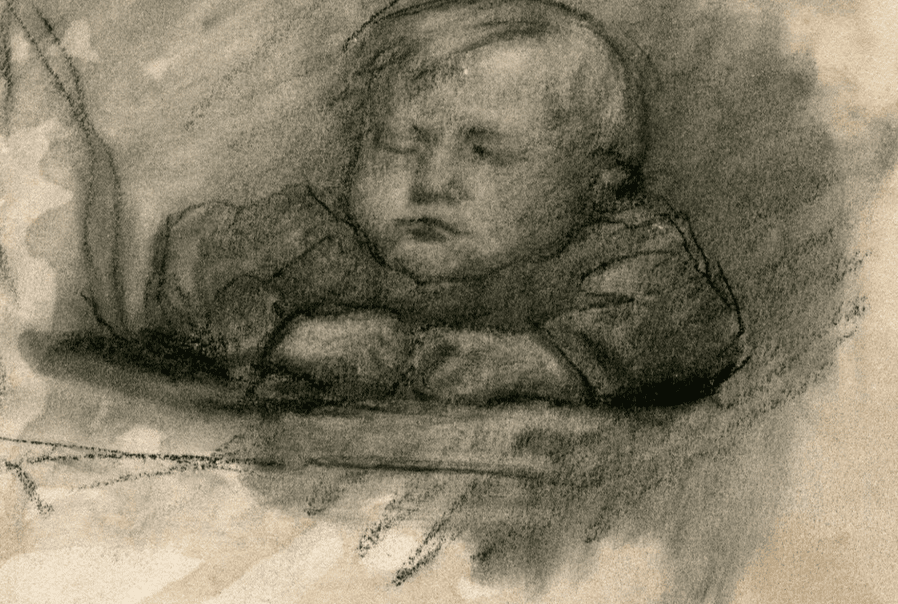 Antique Charcoal Drawing Original 19th century Child Mother Portrait 1878 image 2