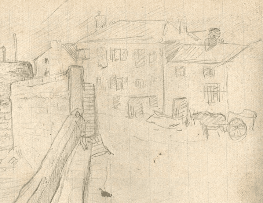 Vintage Pencil Drawing Original Houses, Landscape, Maritime, Docks image 1