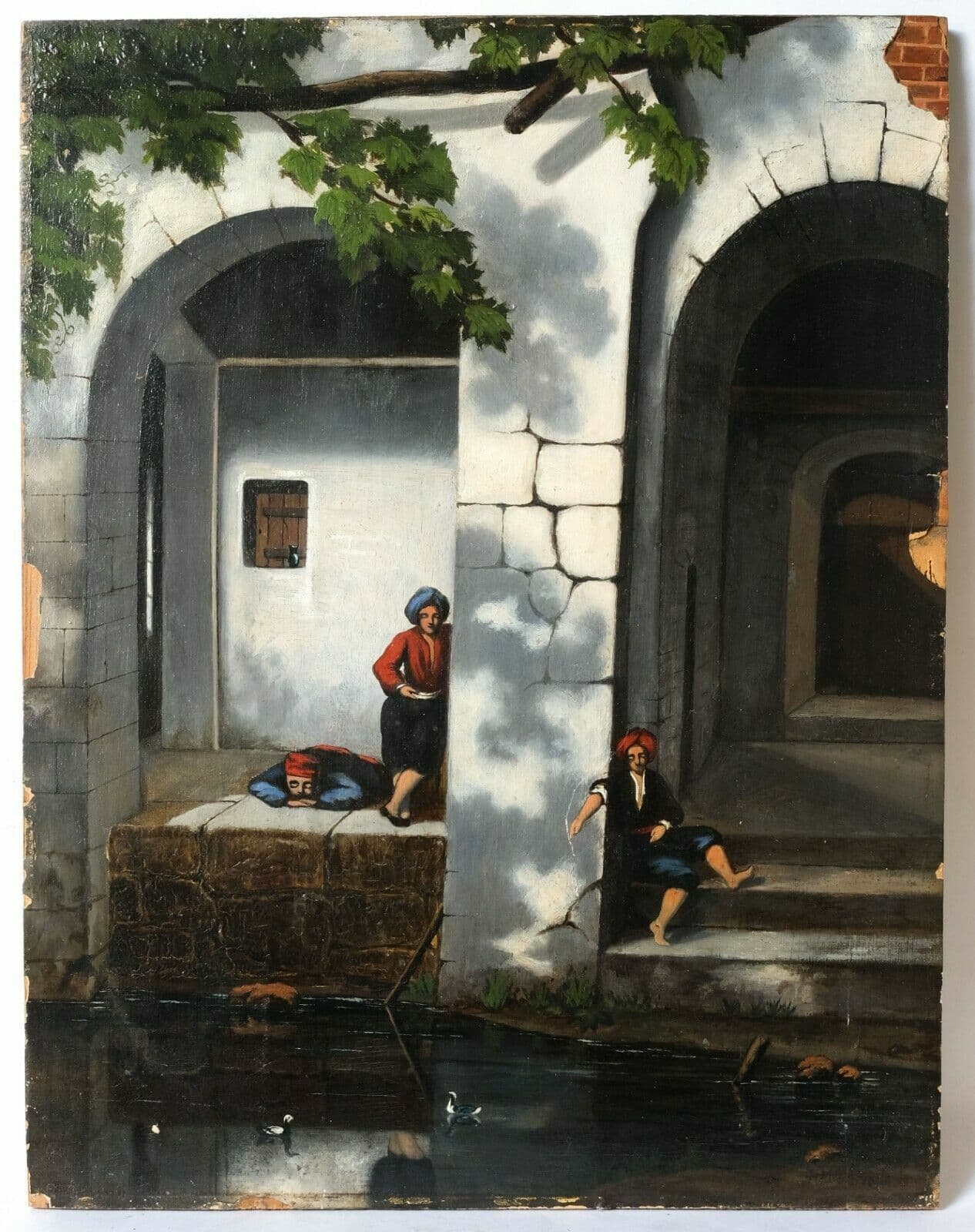 Orientalist Painting Turkish Bath Scene with People image 2