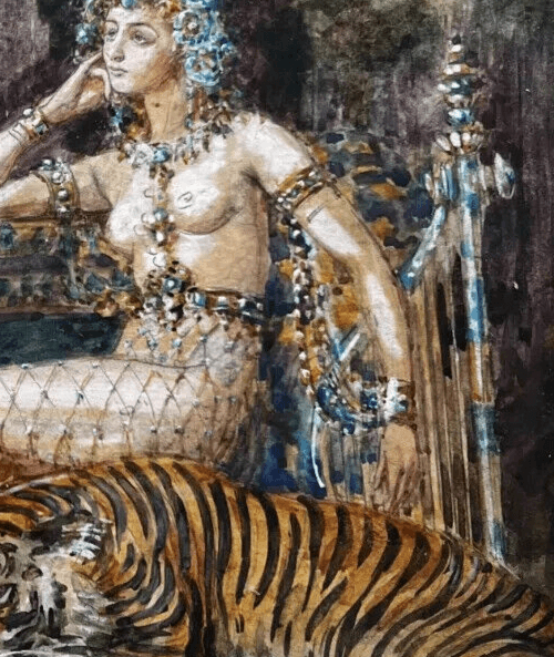 Antique Original Old Drawing Horace DE CALLIAS (1847-1921) Princess and Tiger image 6