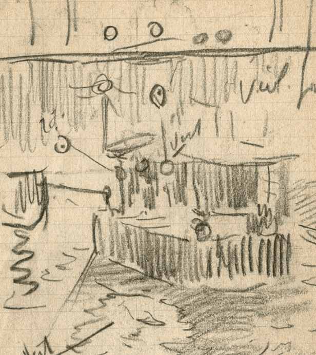 Vintage Pencil Original Drawing of a Boat on a River image 2