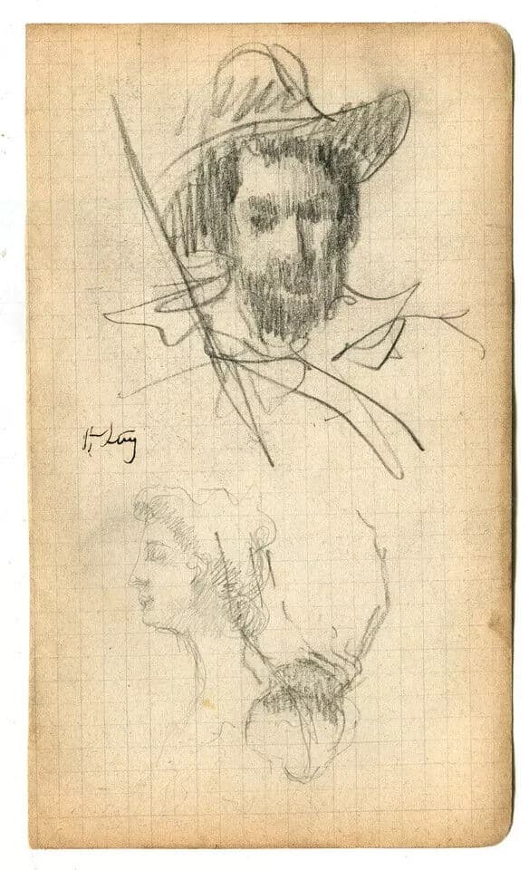 Vintage Pencil Drawing Original signed Portrait Figures Man and Woman image 3