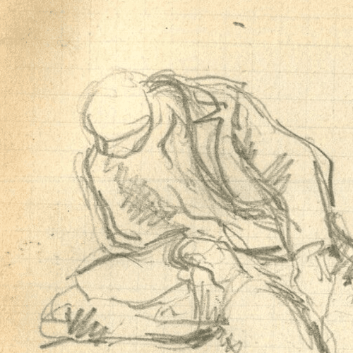 Antique Pencil Original Drawing signed Sketch Men Sitting image 2