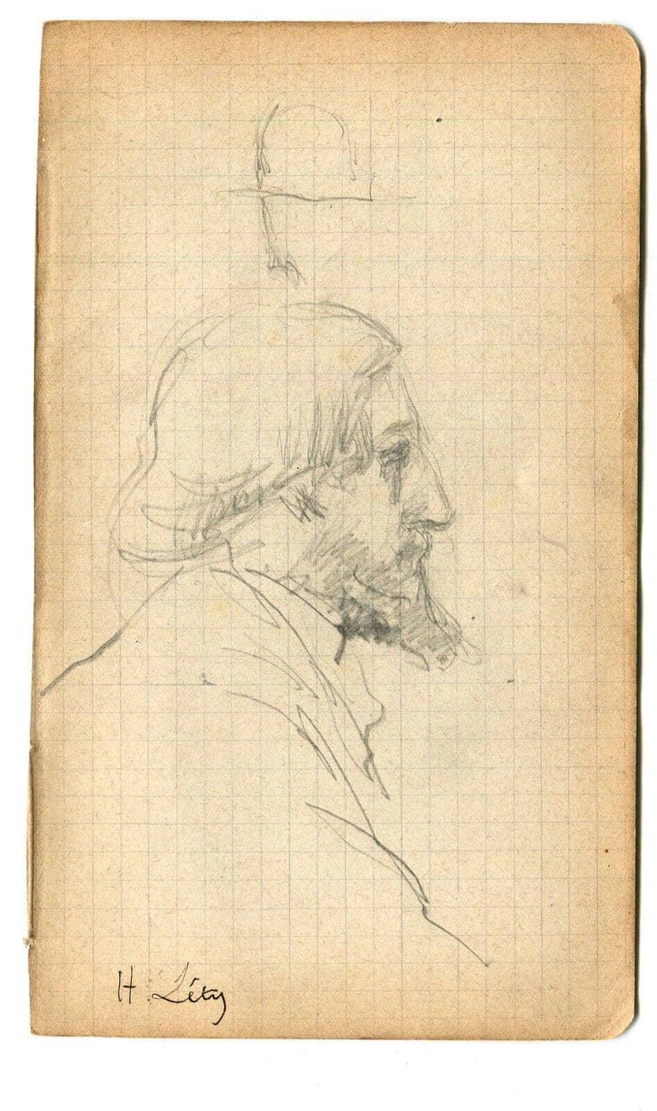 Antique Pencil Original Drawing Men Sketch with Beard signed image 6