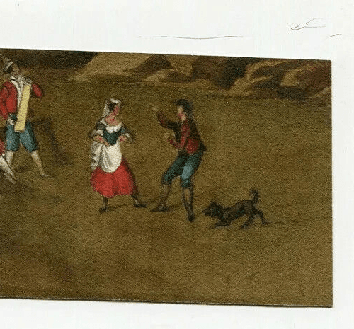 Antique Drawing 19th century Dancing People with Dog and Goats Artwork image 3