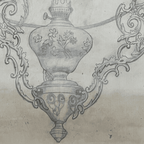 Antique Architecture Drawing Original Light, Lamp, Decoration Architectural image 2