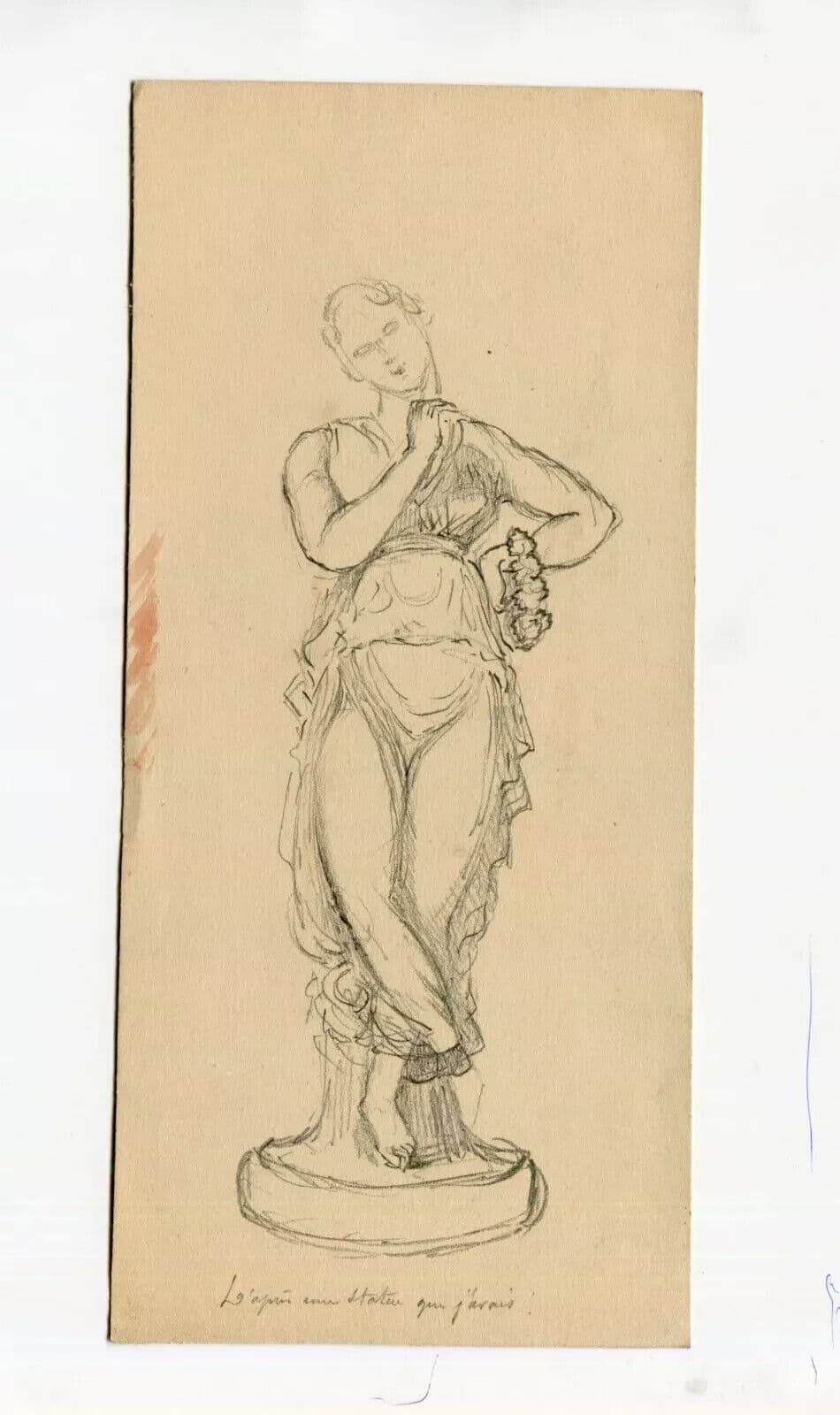 Antique Drawing Original Woman Statue Portrait image 7