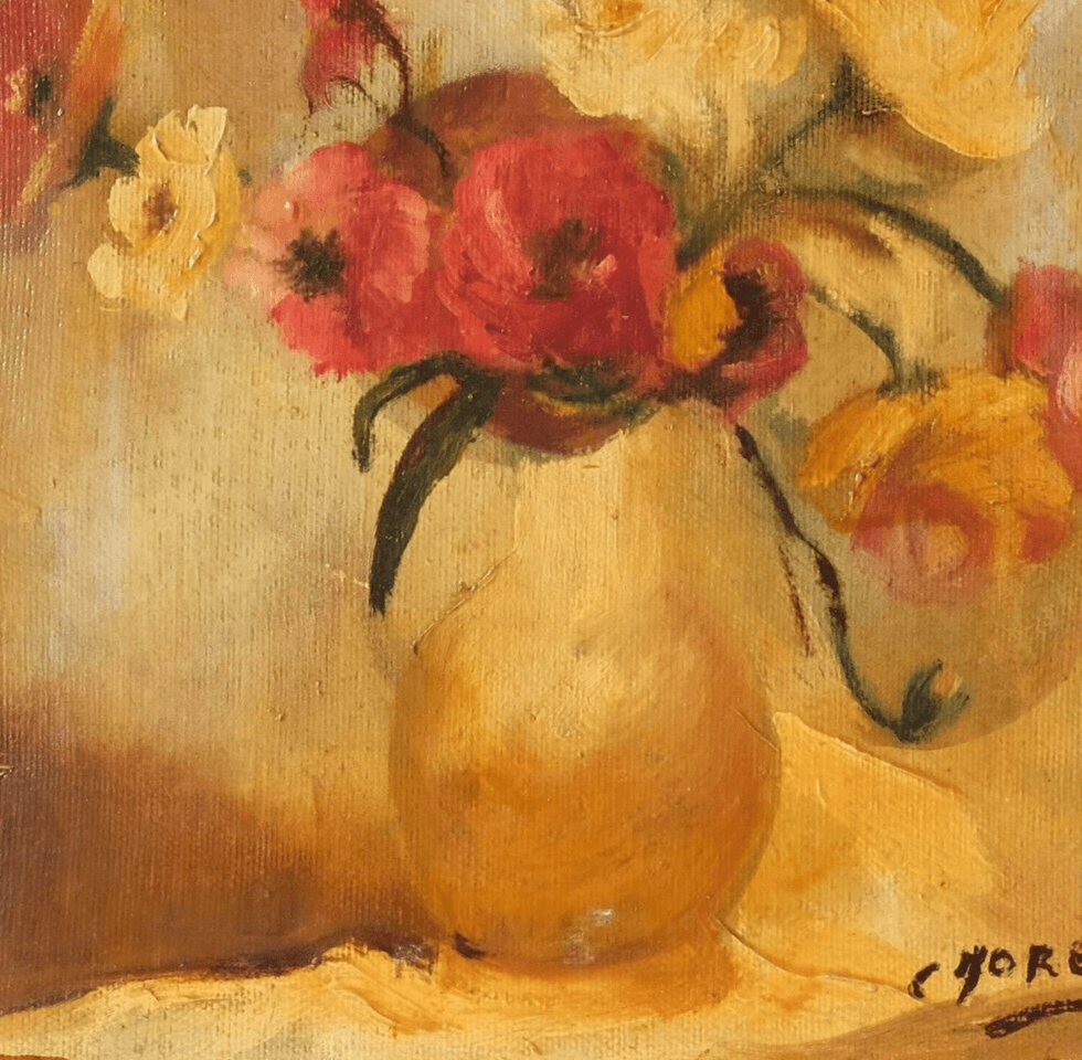 Antique Oil Old Original Painting Flowers Bouquet, Still Life, Roses, Floral image 4