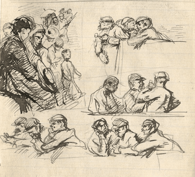 Vintage Ink Original Drawing Men Figures Impressionism Sketches image 1