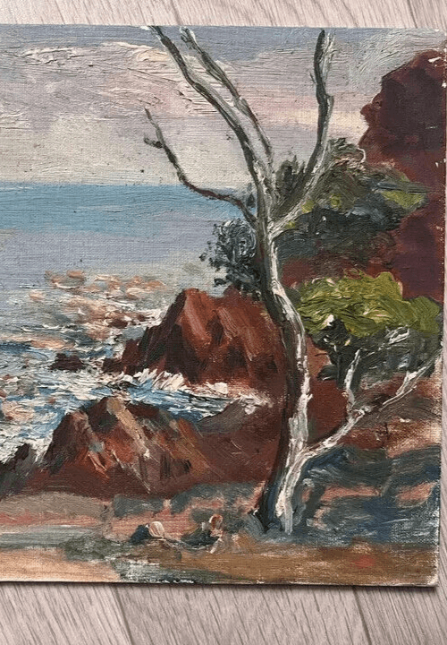 Antique Original Painting Seaside Landscape, Rocks signed image 3