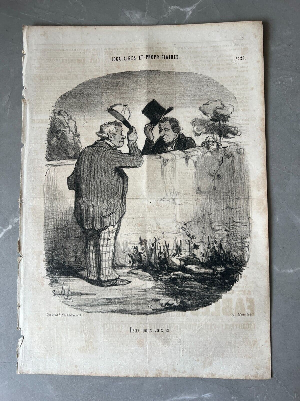 Antique Print 19th century Daumier, Locataires et Proprietaires, Deux Voisins image 7