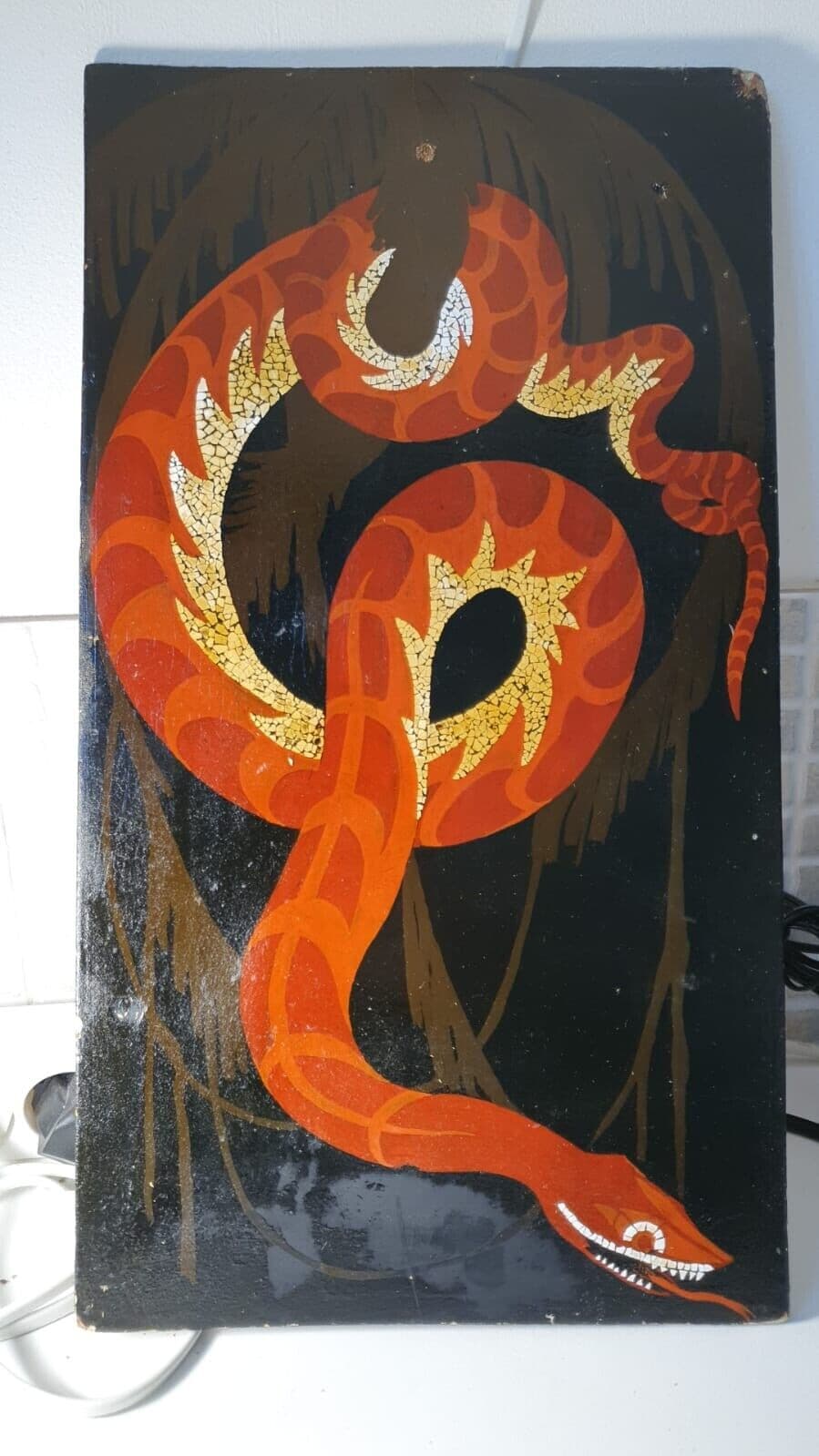 Antique Painting Original Snake, Art Deco, Nature, Enamel image 2