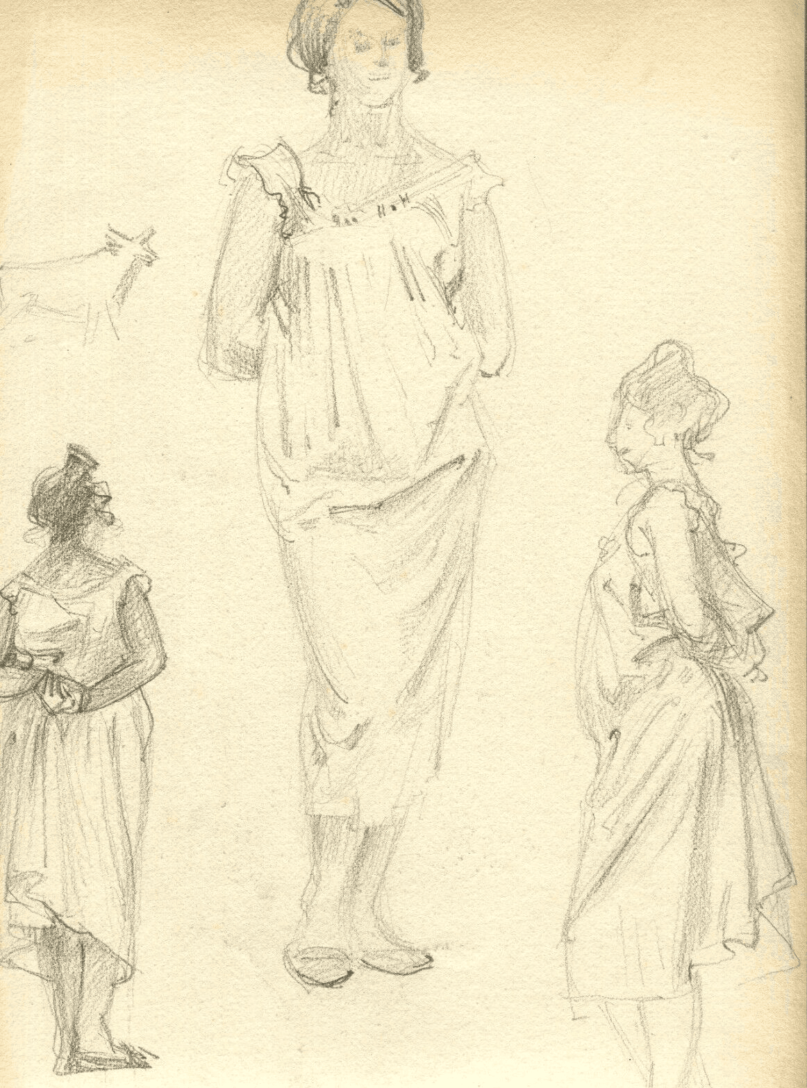 Vintage Pencil Original Drawing Woman Figures, Portrait image 1