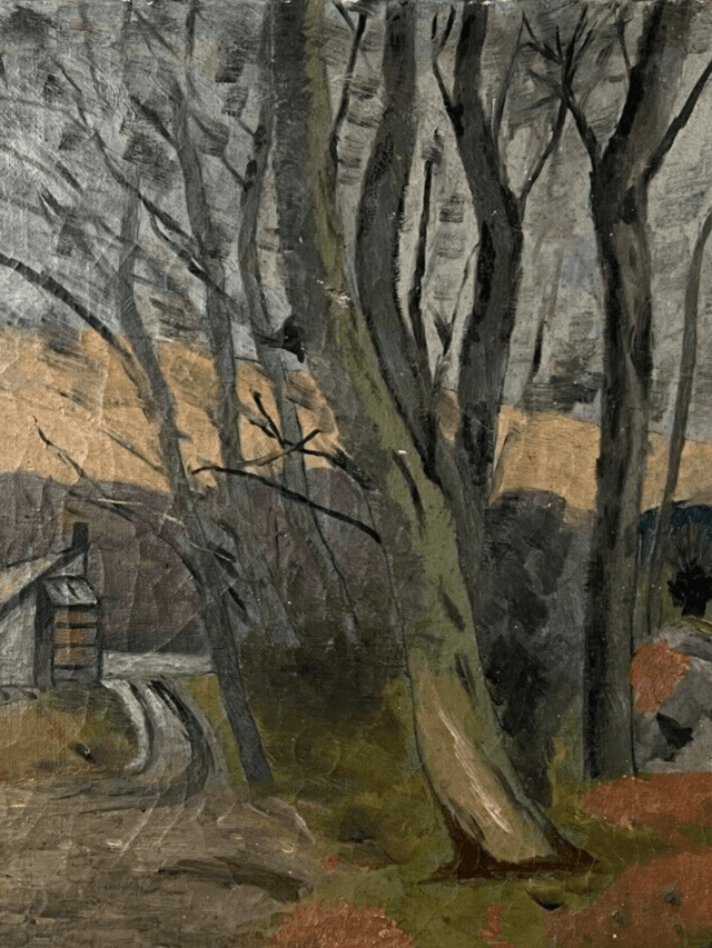 Antique Oil Painting Olivier BOURSIER (XX) Village Landscape, Trees image 3
