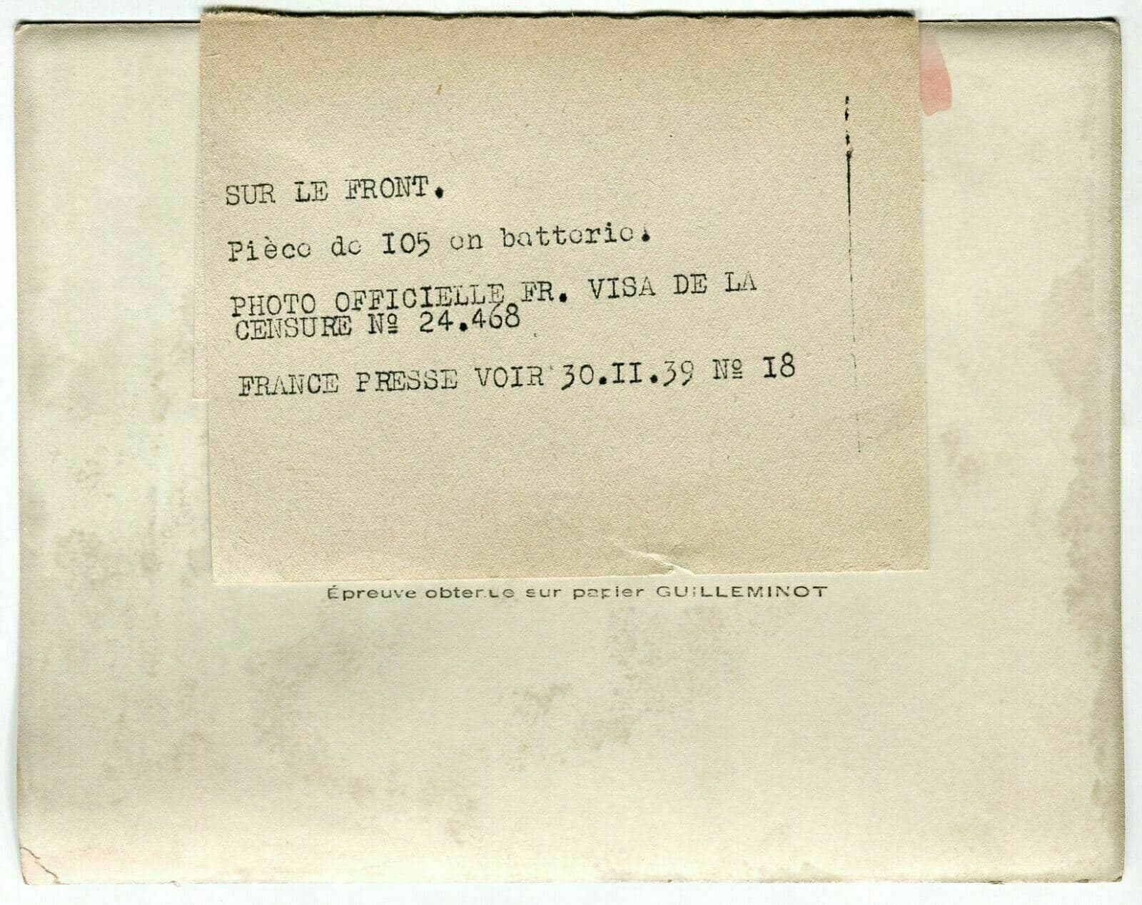 Vintage Photograph France Presse - Piece de I05 sur Batterie au front WWII 1939 image 3