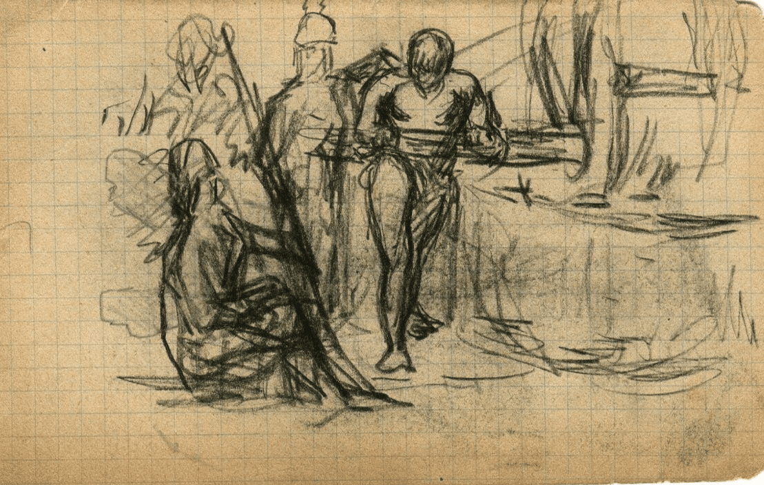 Vintage Original Pencil Drawing Sketches Figures, Race, Military Artwork image 1