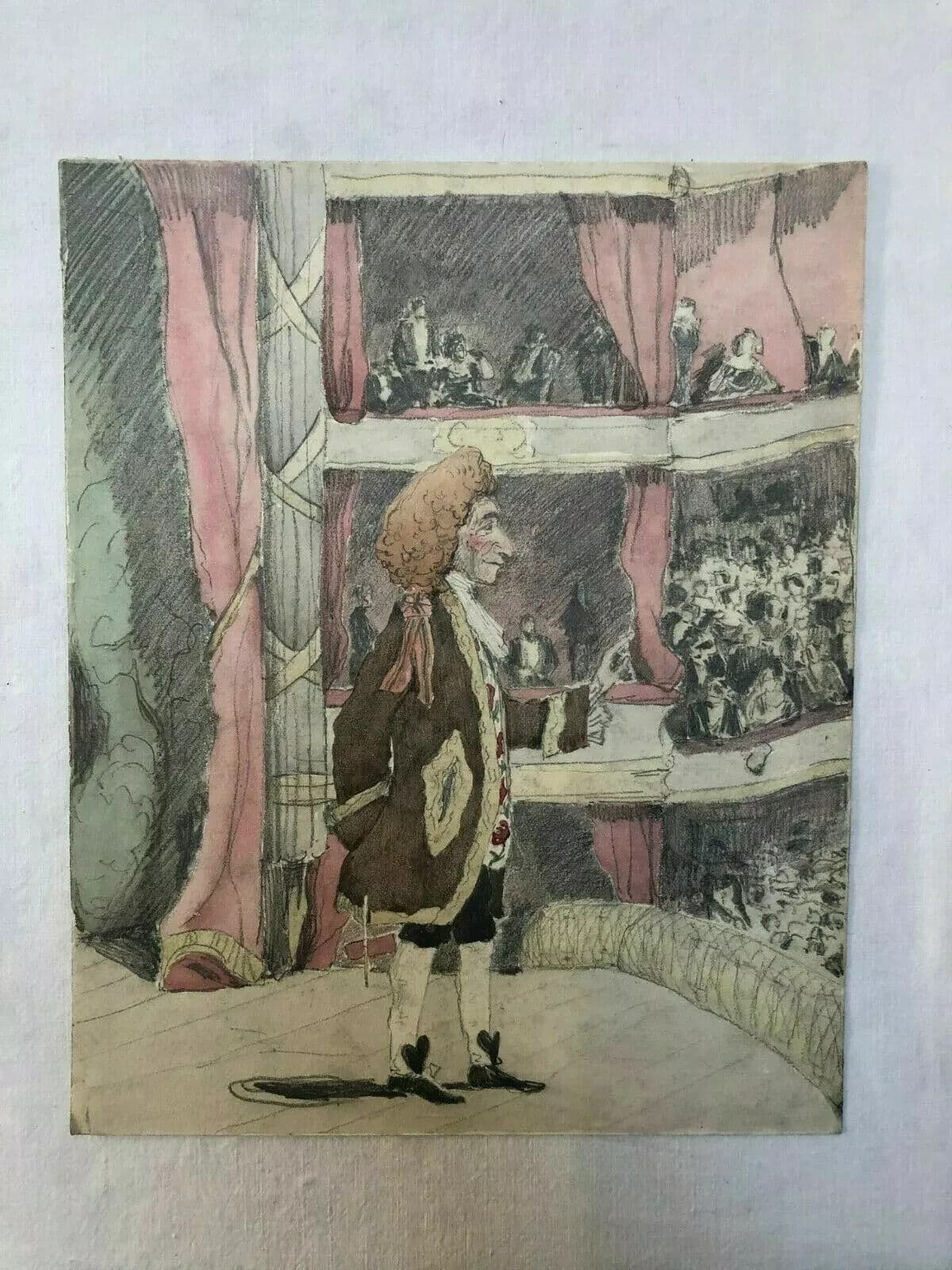 Vintage Drawing Original Opera Singer, Man in a Theater Artwork image 4