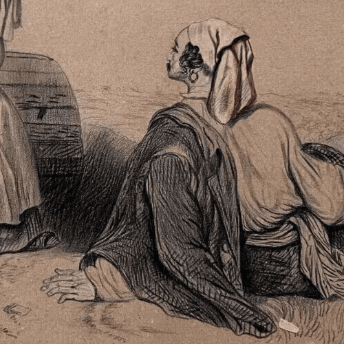 Vintage Original Antique Drawing 19th century People, Kids image 4