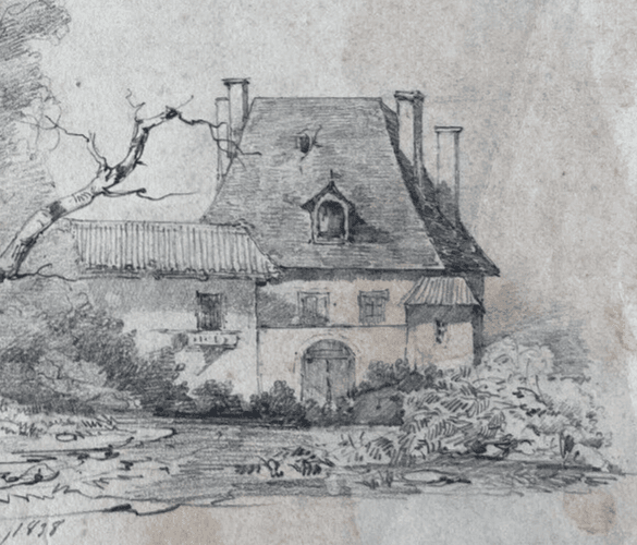 Antique Pencil Drawing 19th century Original Landscape Château de Santenay 1838 image 2