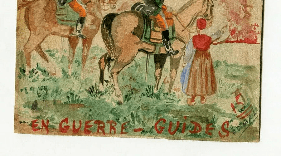 Vintage Original Drawing Military Scene, Soldiers on Horses image 4