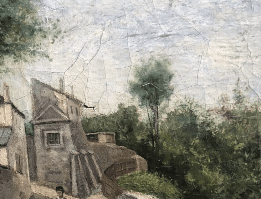 Antique Painting Original Landscape, People, Cityview, House signed 19th century image 4