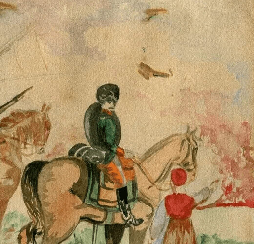 Vintage Original Drawing Military Scene, Soldiers on Horses image 3
