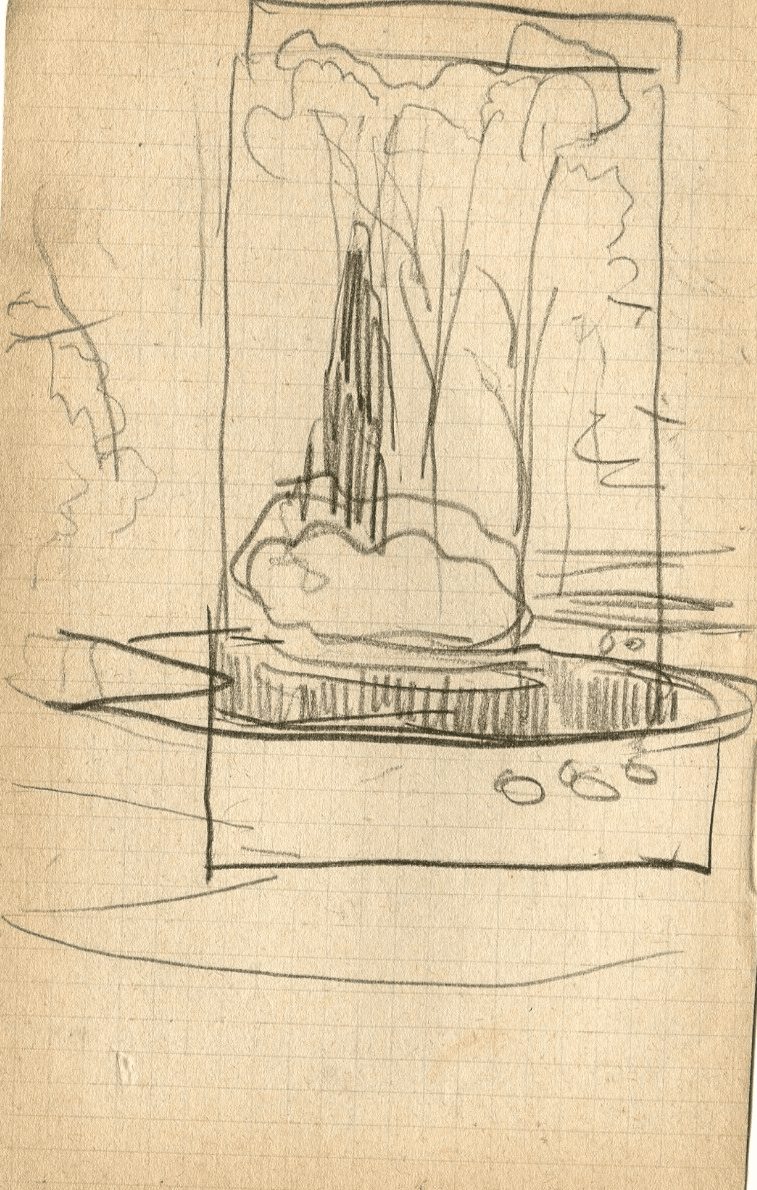 Antique Original Pencil Drawing Sketch of a Garden image 1