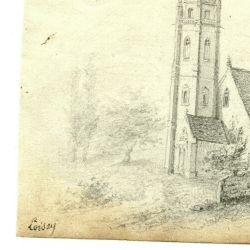 Antique Pencil Original Drawing 19th century Loisey Landscape with Farm image 4