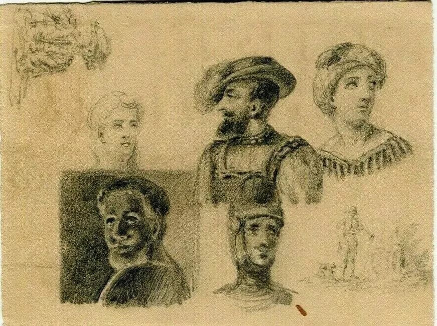 Antique Pencil Drawing Original 19th century Figures, Portraits, Men Artwork image 7
