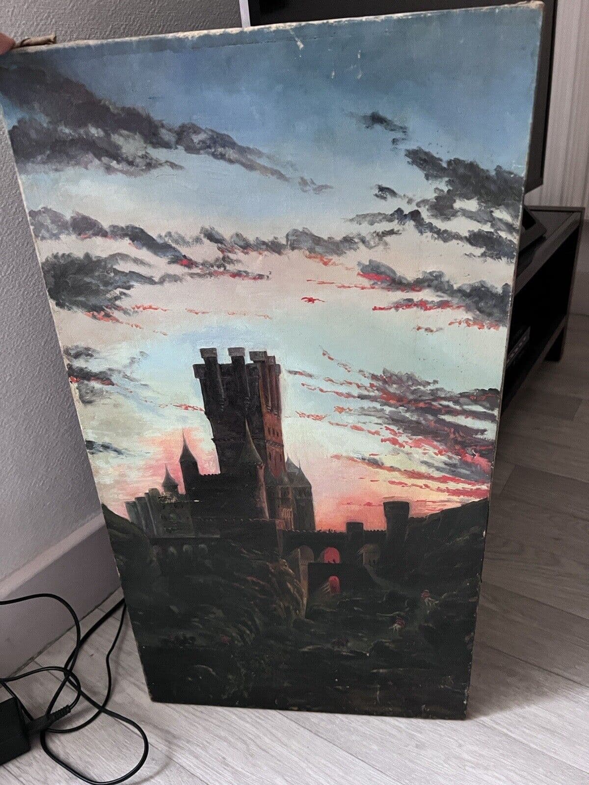 Painting Castle and Figures, Sunset 19th Century image 6