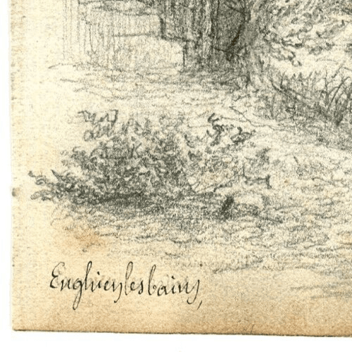 Antique Pencil Drawing 19th century Enghien-les-Bains, Landscape, House, Forest image 5