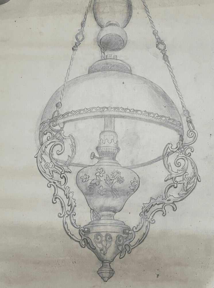Antique Architecture Drawing Original Light, Lamp, Decoration Architectural image 1