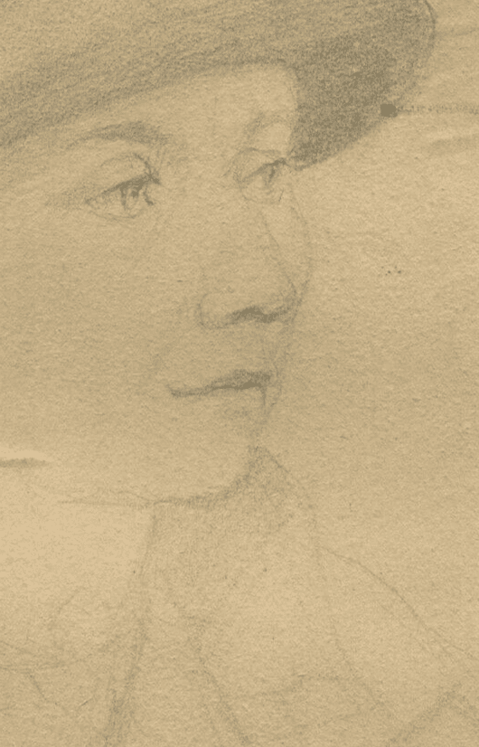 Antique Pencil Drawing Original Woman Portrait with Hat signed image 2