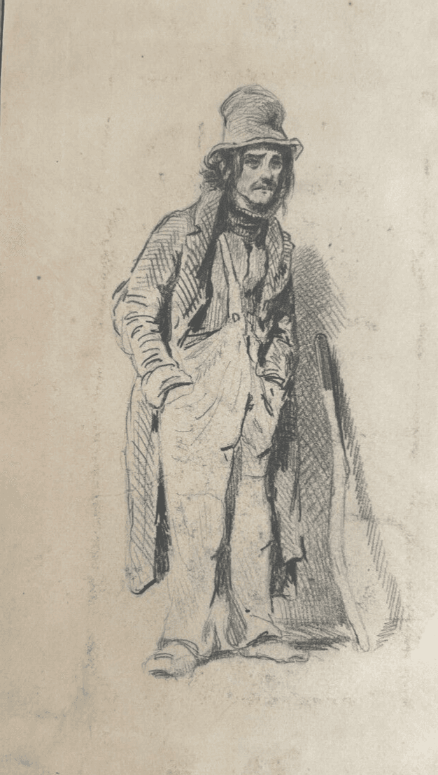 Antique Drawing Original Man Portrait 19th century Pencil image 1