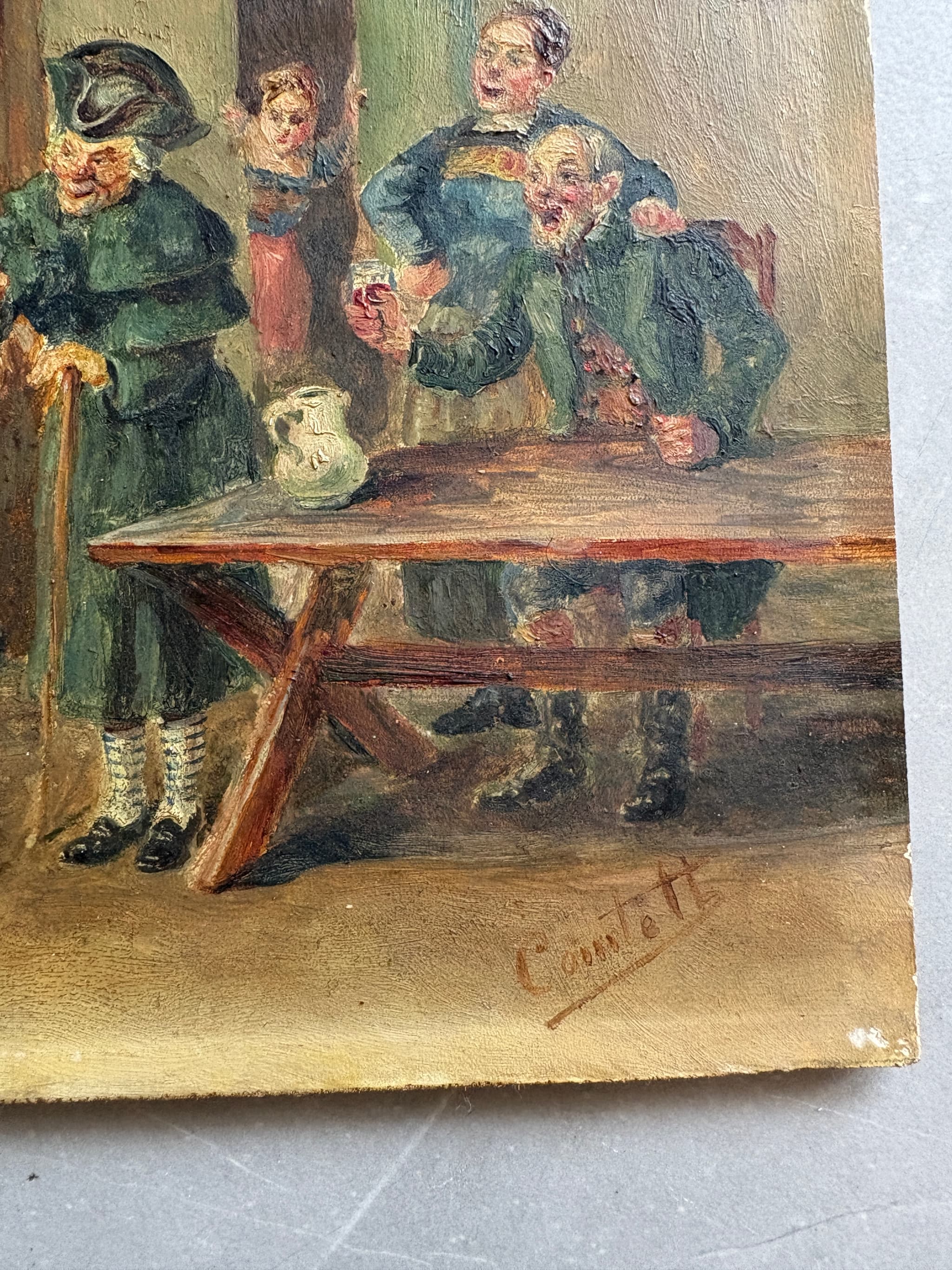 Antique Painting Original Old 19th century Lovers, People signed Framed image 4