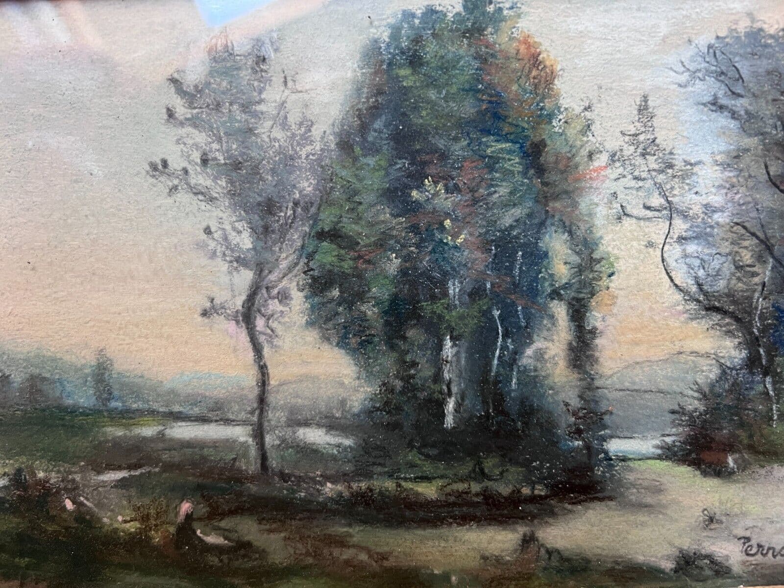 Antique Oil Original Painting signed Forest, Landscape, Trees image 1